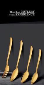 DECENT Aura Gold Premium Cutlery Set, 24-Piece with Stand, Stainless Steel with PVD Gold Finish - Image 2