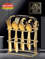 DECENT Aura Gold Premium Cutlery Set, 24-Piece with Stand, Stainless Steel with PVD Gold Finish - Image 3