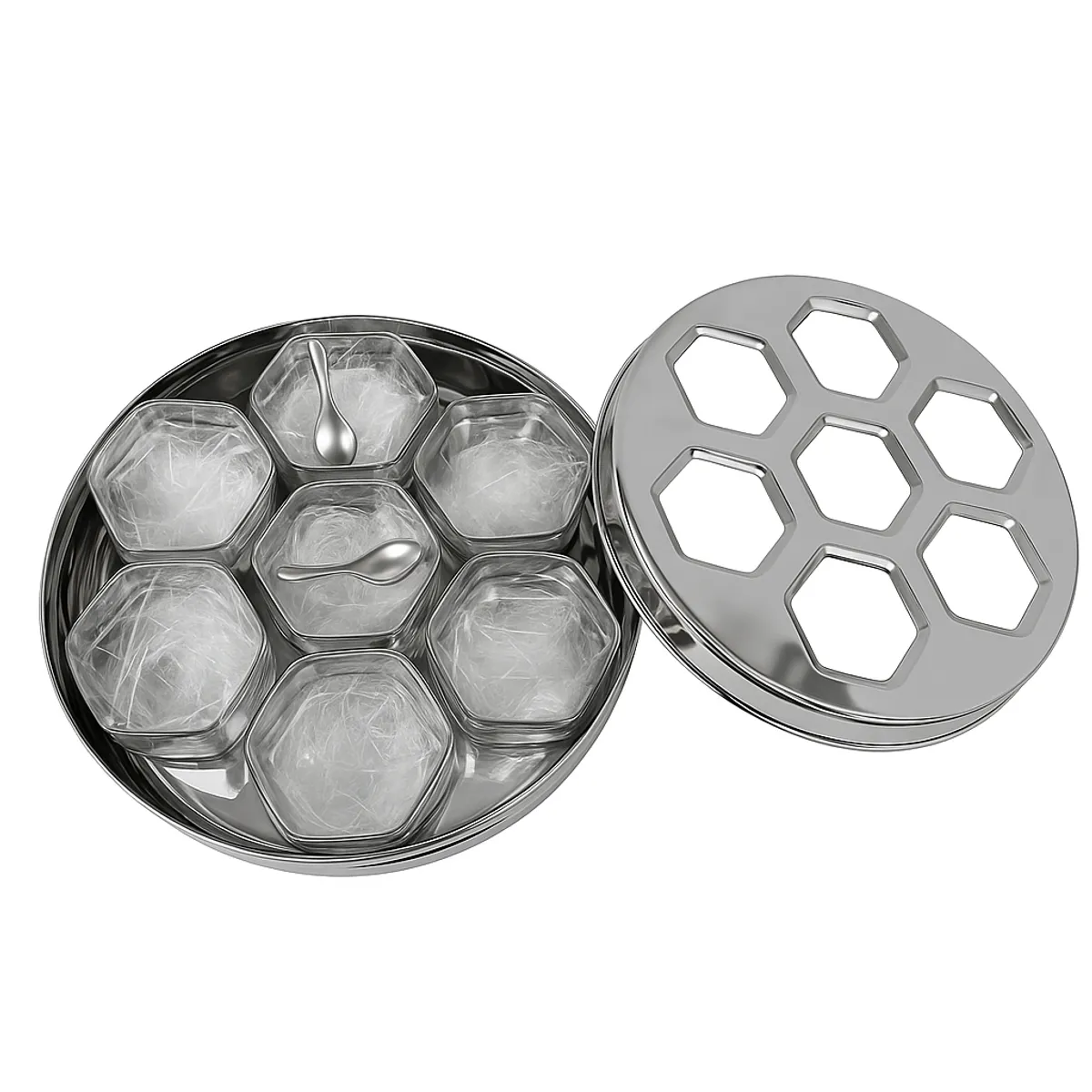 SOLVEE STAINLESS STEEL SEE THRU MASALA BOX (7 CUPS) - Image 3